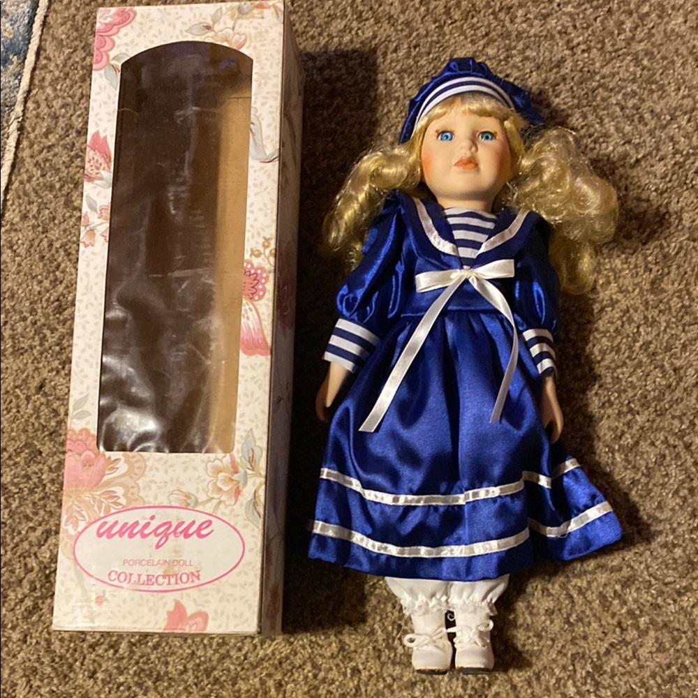 Unique Porcelain Doll Collection Blonde Sailor Girl Doll w/ Original Box